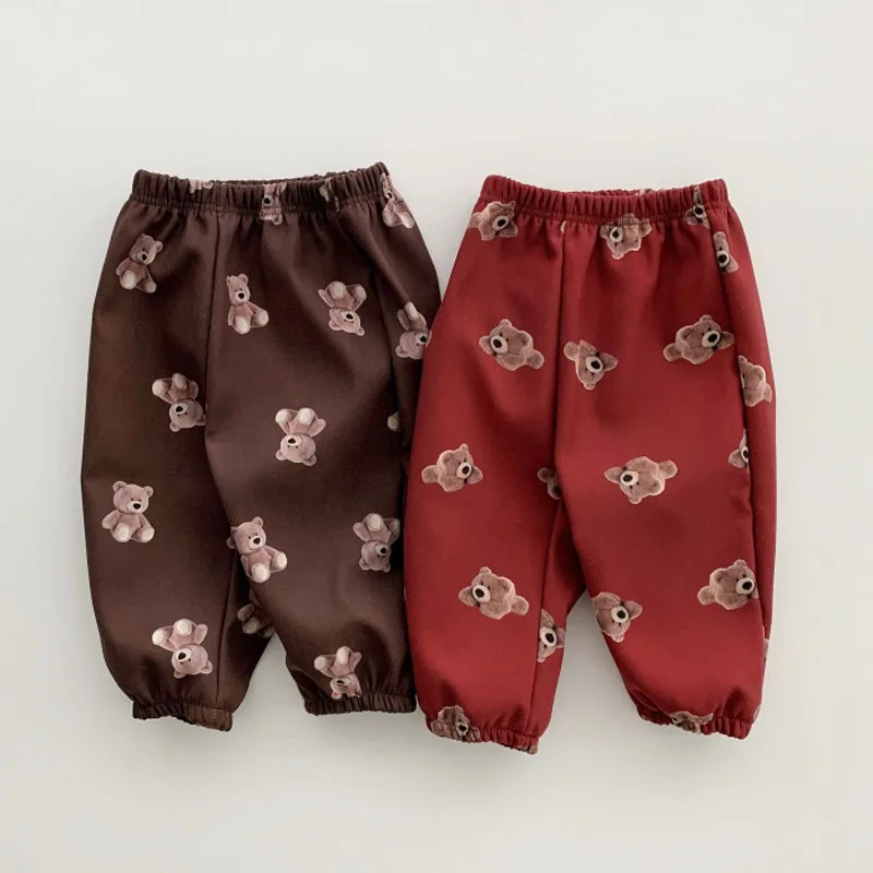 

Spring Autumn New Baby Casual Pants Cute Cartoon Bear Print Children Trousers Cotton Kids Tie Feet Pants Boys Girls Harem Pants