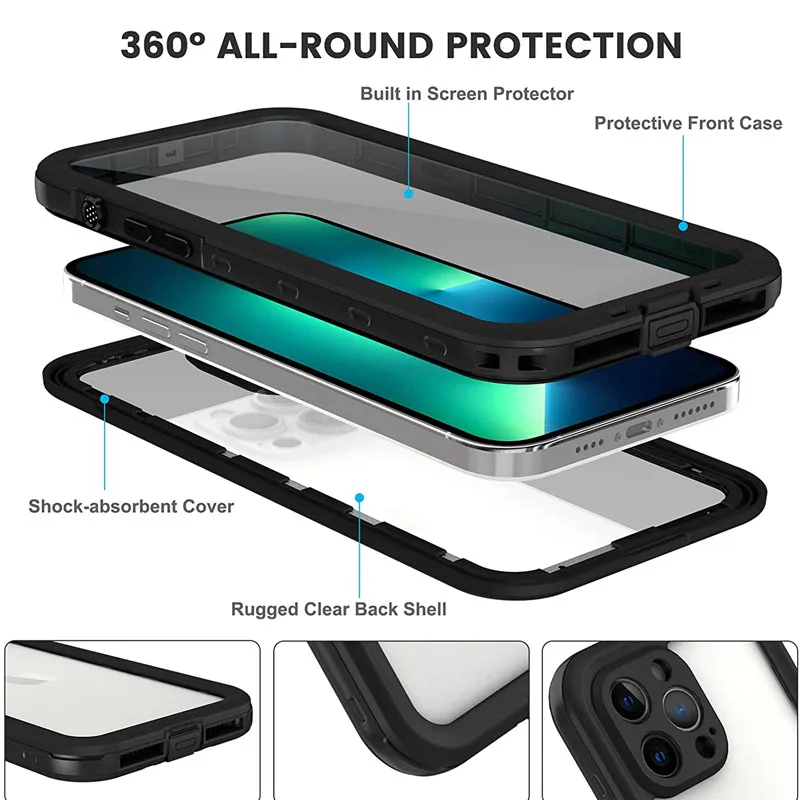 Водонепроницаемый Чехол IP68 для IPhone 13 12 11 Pro Max XS XR 6 7 8 Plus SE прозрачный бронированный