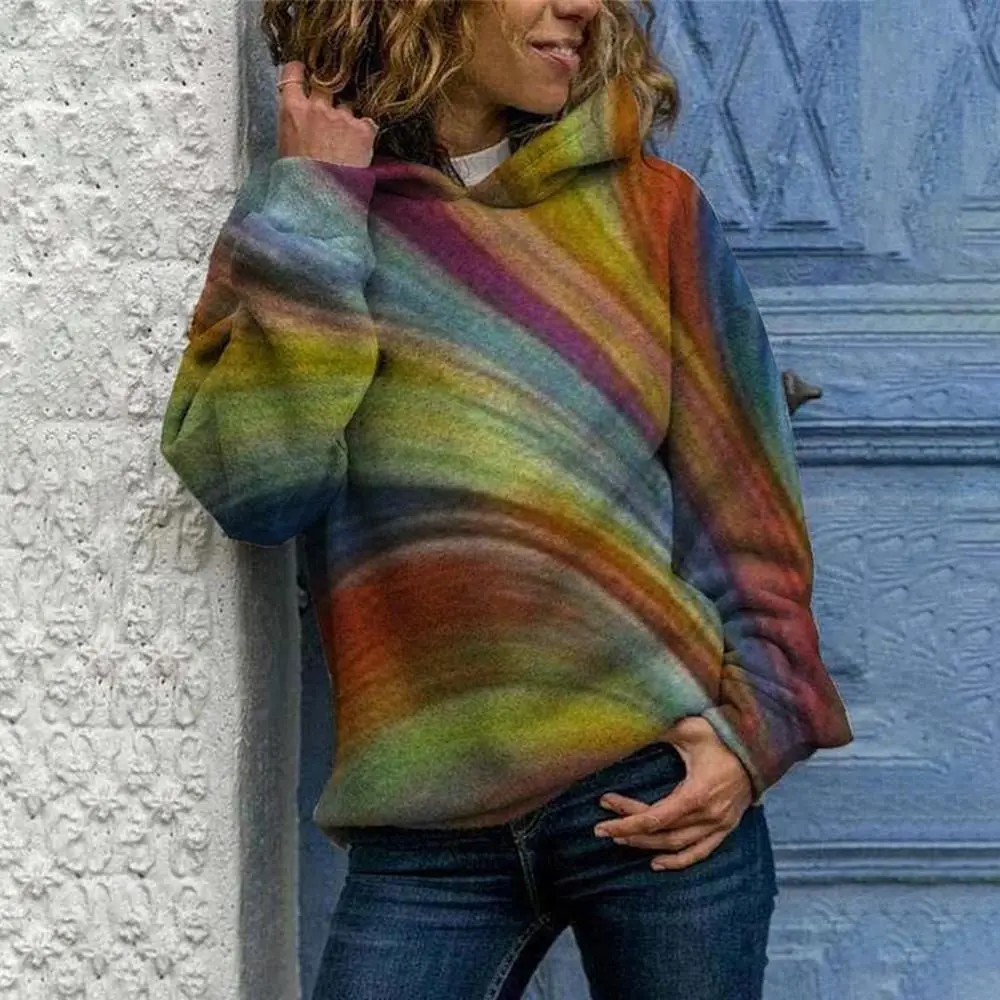 

Autumn and winter new women's hooded long-sleeved digital printing sweater