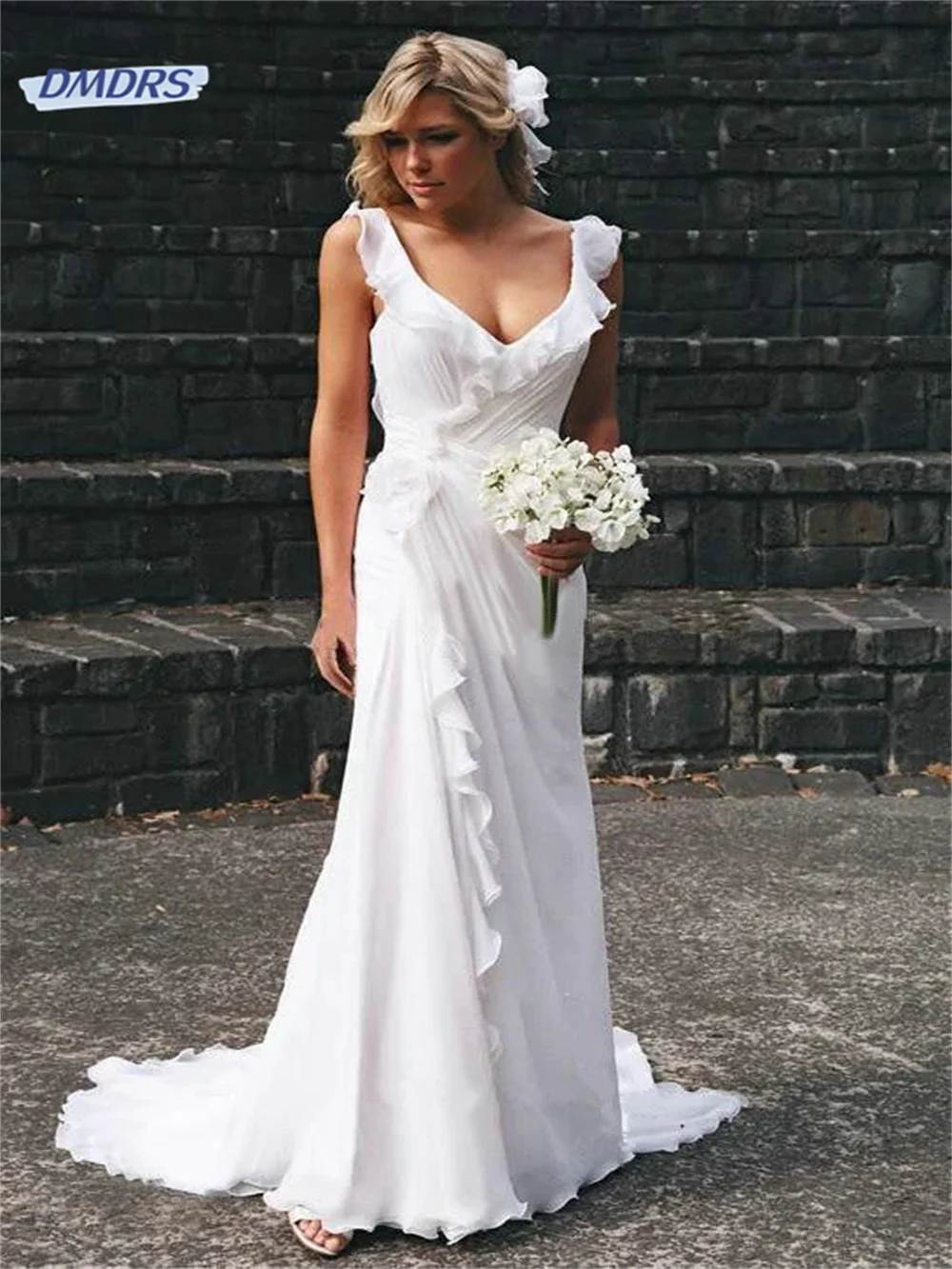 

Простое свадебное платье до пола с V-образным вырезом, Пляжное Платье трапециевидного силуэта, элегантное платье невесты