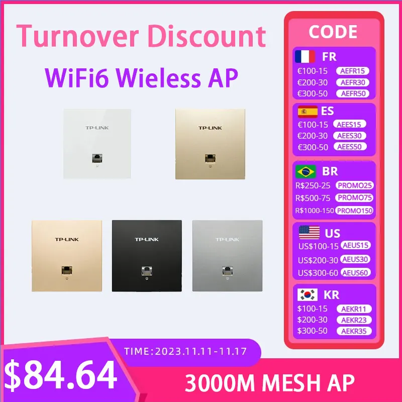 

TP-Link AX3000 Dual Band 3000Mbps in Wall AP WiFi6 Project Indoor AP 802.11AX WiFi 6 Access Point 2.4GHz & 5GHz PoE Power Supply