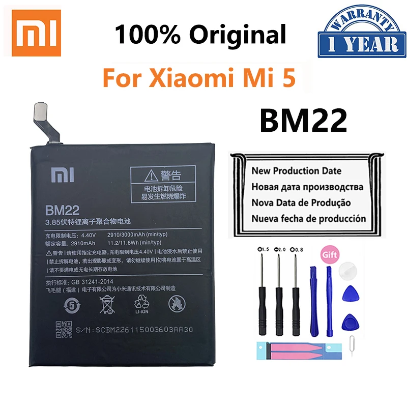 

Original Xiao Mi Battery For XiaoMi BM22 5 Mi5 M5 Prime Batterie 100% 3000mAh Real Capacity Phone Replacement Batteria Akku
