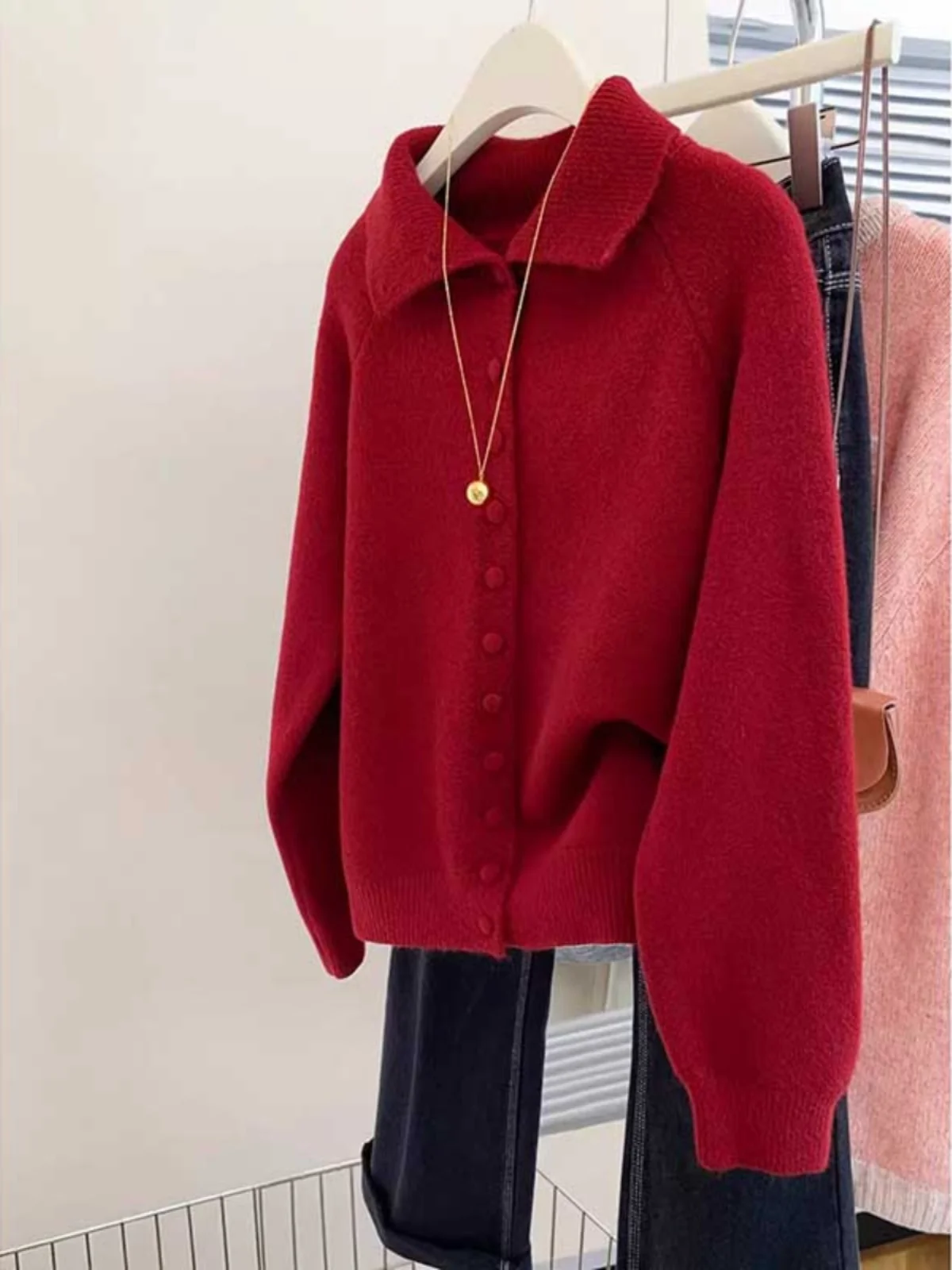 Зимний красный свитер с кукольным воротником больших размеров 0 00–50 00 кг