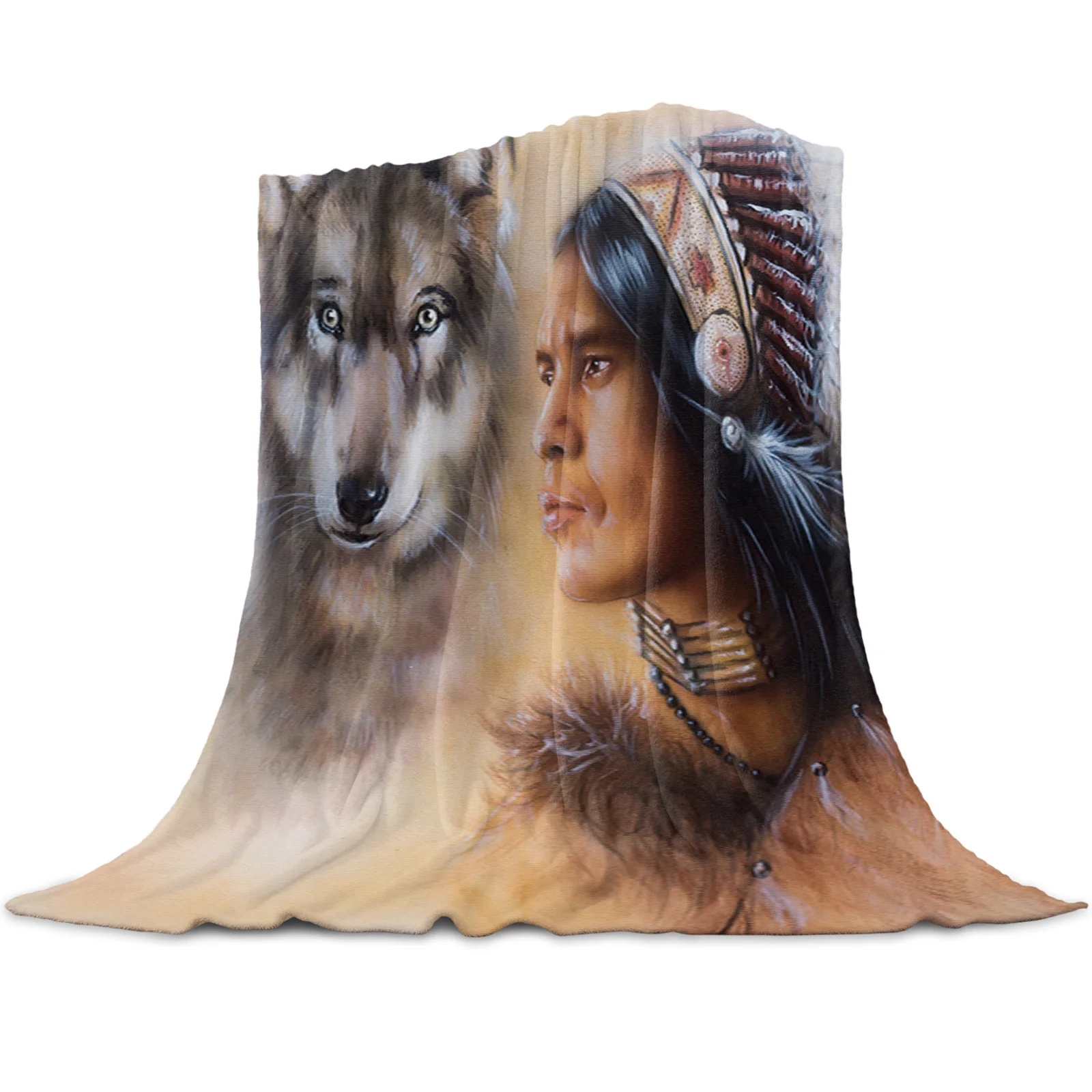 

Flannel Throw Blanket Cartoon Style Dramatic Soft Warm Sofa Decor King Size Kids Teens Travel Blanket Indian Chief Dog Pattern