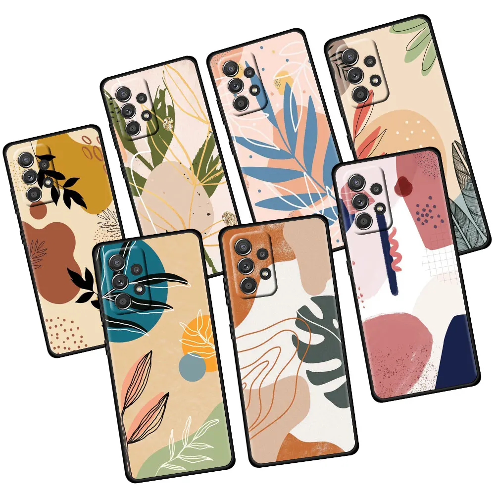 

Casing Case Coque for Samsung Galaxy A51 A31 A12 A21s A71 A02s A32 A13 A03s 4G A33 Watercolor Paint Flower Leaf Black Celular