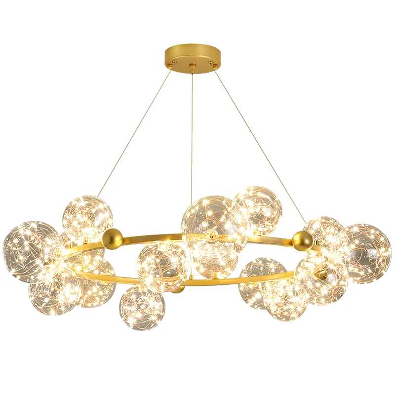 

Modern Creative Chandelier Circle Lights Clear Glass Ball Ceiling Hanging Lamp Romantic Star Living Room Decor Led Lighting Gold
