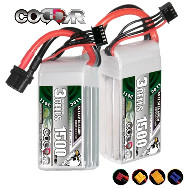 

Литий-полимерный аккумулятор CODDAR 3S, 11,1 В, 1500 мАч, 110C с разъемом XT60 для вертолета, квадрокоптера, FPV гоночного дрона, высокоскоростная батарея