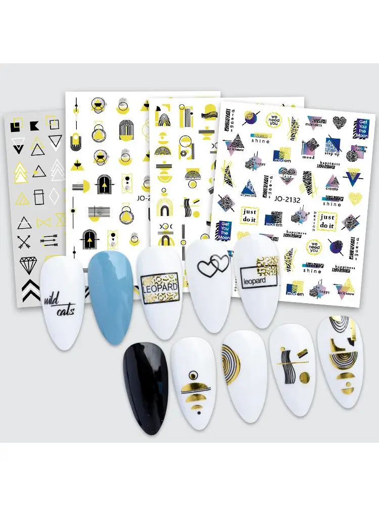 

1Pcs 3D Nail Sticker geometric gold letters Stickers For Nail Decals Self-adhesive Stickers For irregular golden Nail Decoration