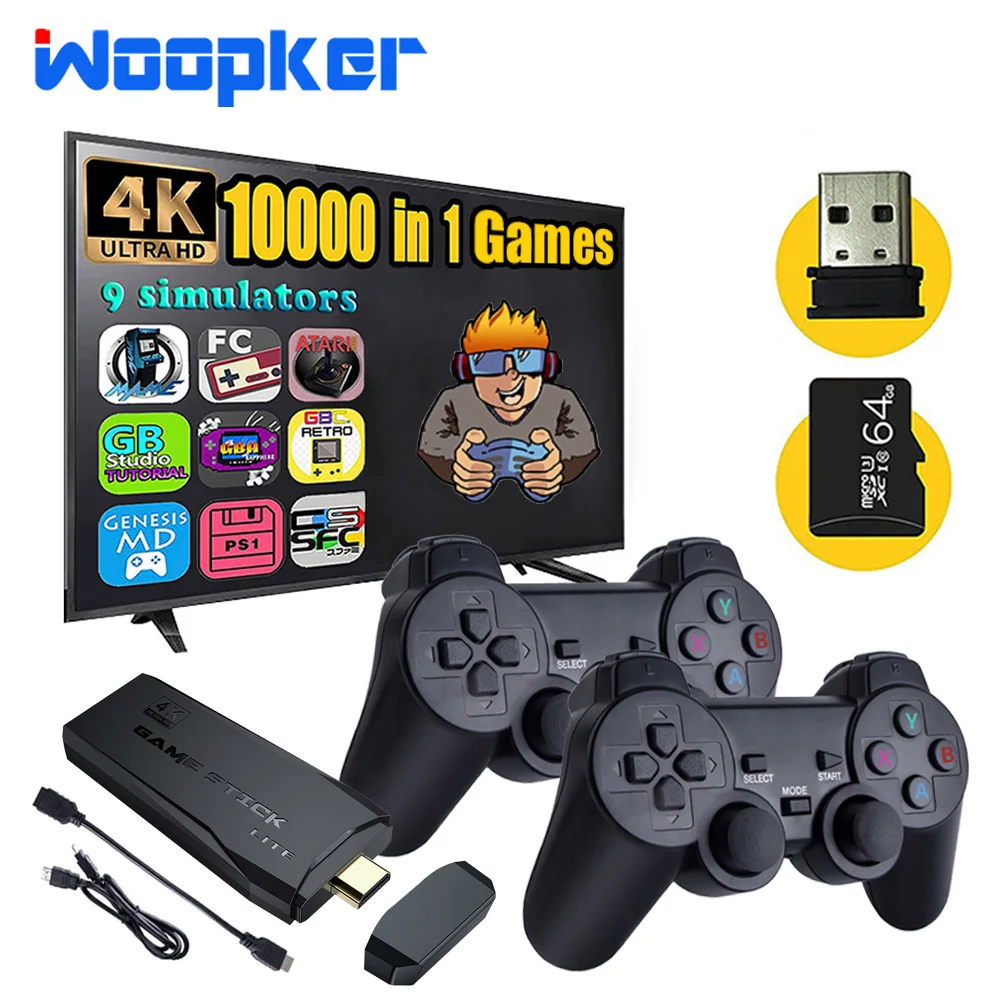 

Ретро портативная игровая консоль 2,4G, двойная Беспроводная игровая консоль 4K HD, 64 ГБ, встроенные 10000 игр для GBA/PS1