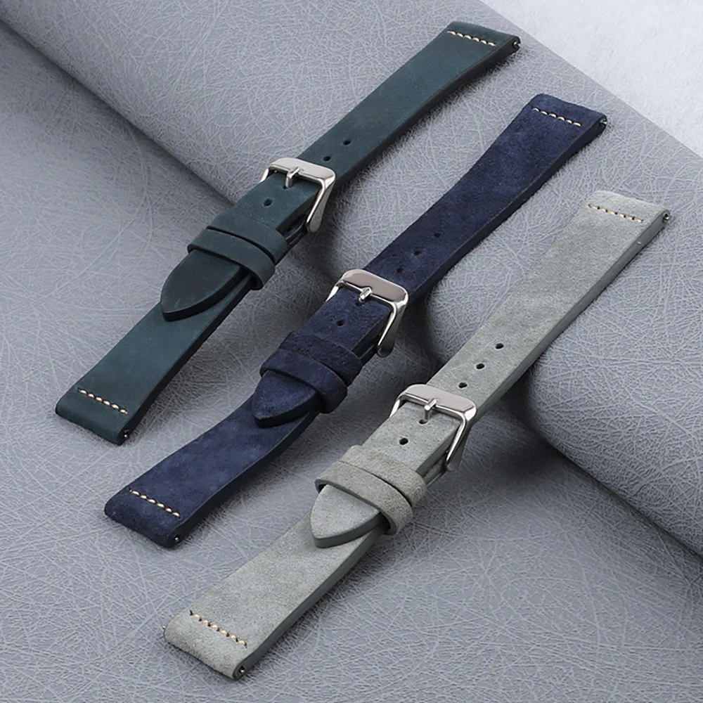 Кожаный ремешок для часов с масляным воском коричневый серый синий 19 мм 20 21 22