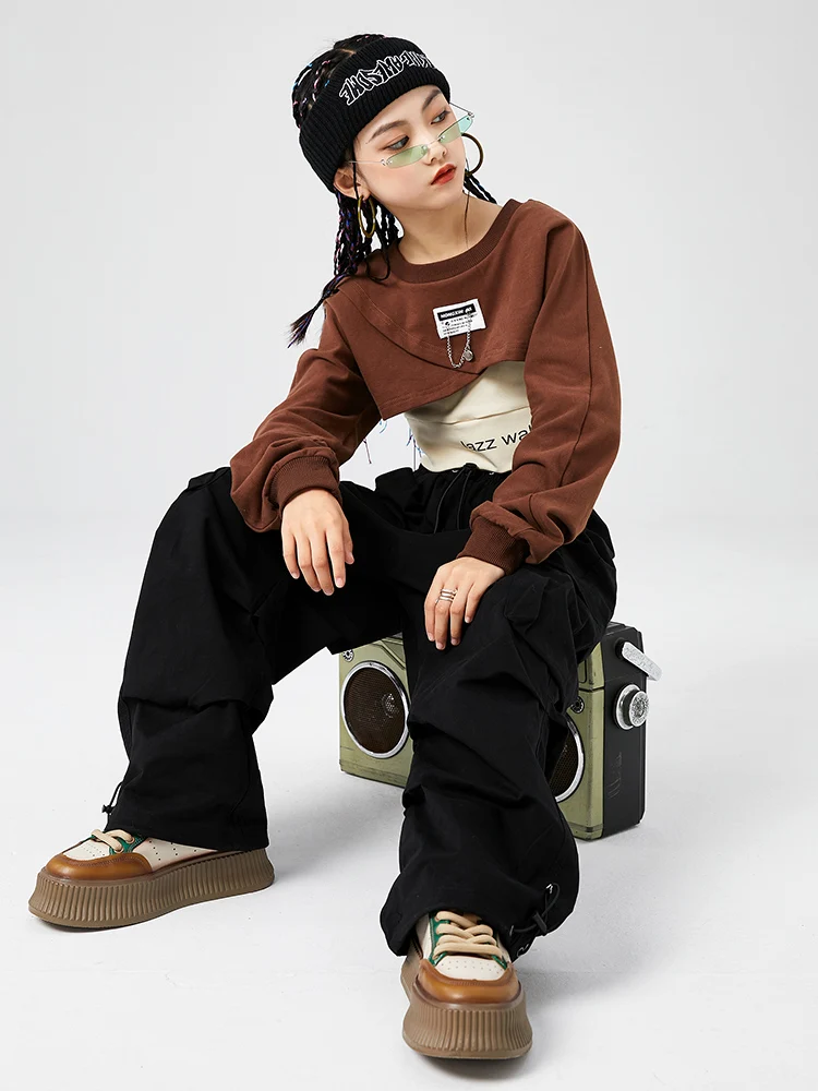 Kpop Одежда в стиле хип-хоп для девочек Осенние укороченные топы с длинными