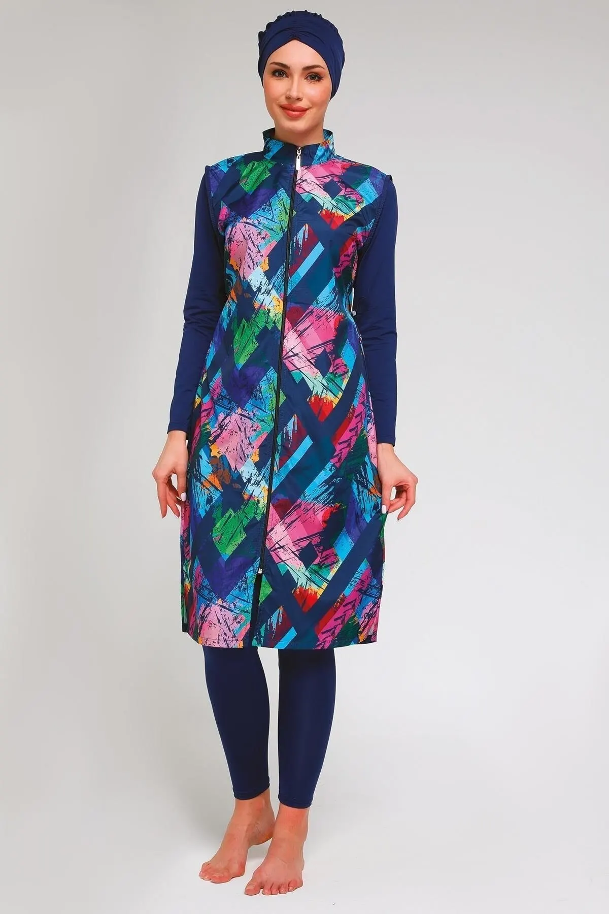 

Мусульманский кремниевый полноразмерный цифровой темно-синий купальник скромная летняя одежда хиджаб спортивный купальник исламский пол...