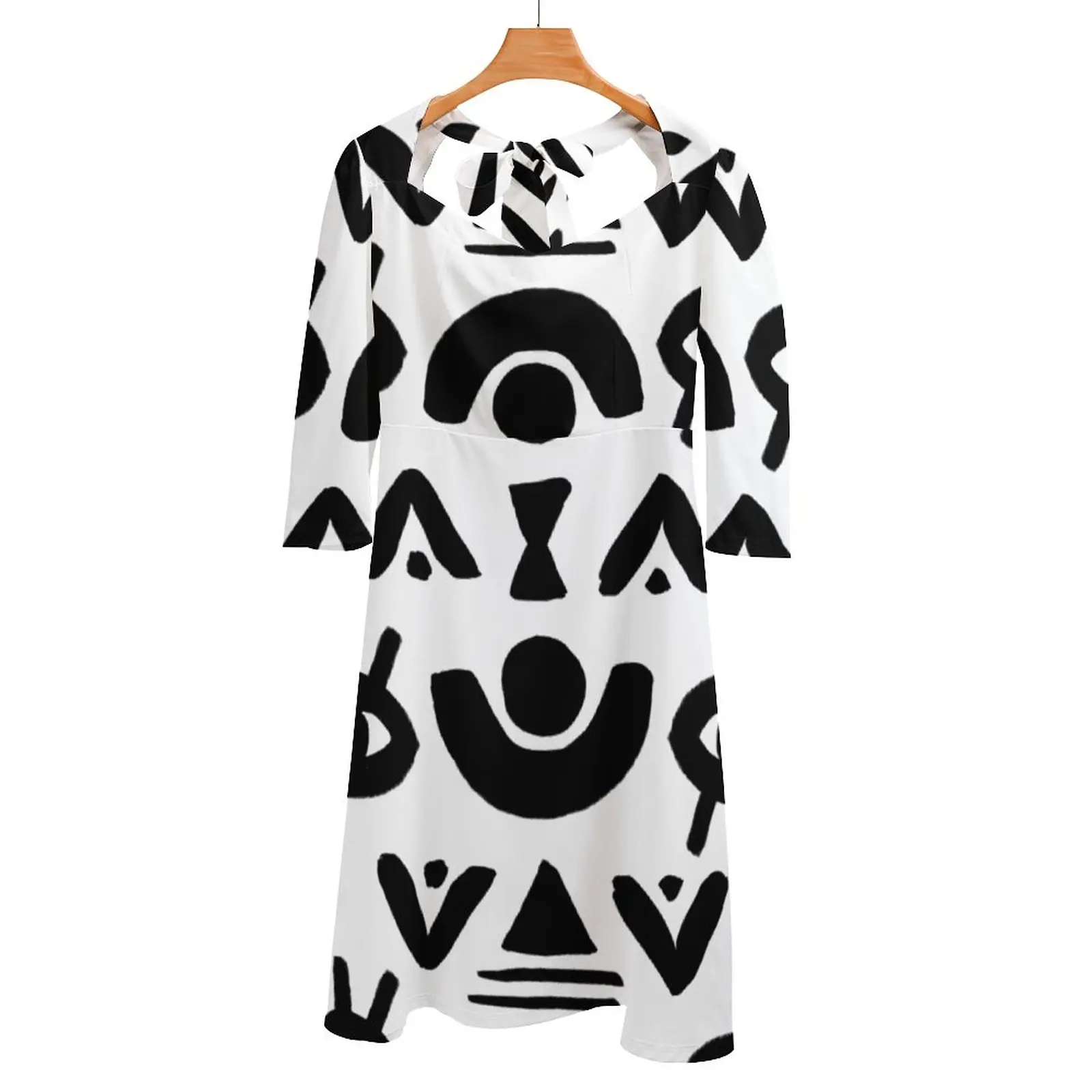 

Magic Symbol Minimalist Pattern ( White ) Back Lacing Backless Dress Square Neck Dress Evening Party Dresses Midi Sexy Dress