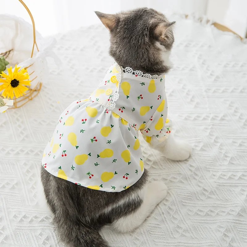 Cat Thin Section Fresh Floral Skirt Pet Clothes Spring And Summer Breathable Bubble Sleeve Puppet Kitten Cat Puppy Clothes