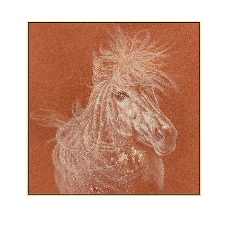 

New Chinese hand-painted oil painting, simplicity, horse, wall art decoration, high-end home art room decor aesthetic poster