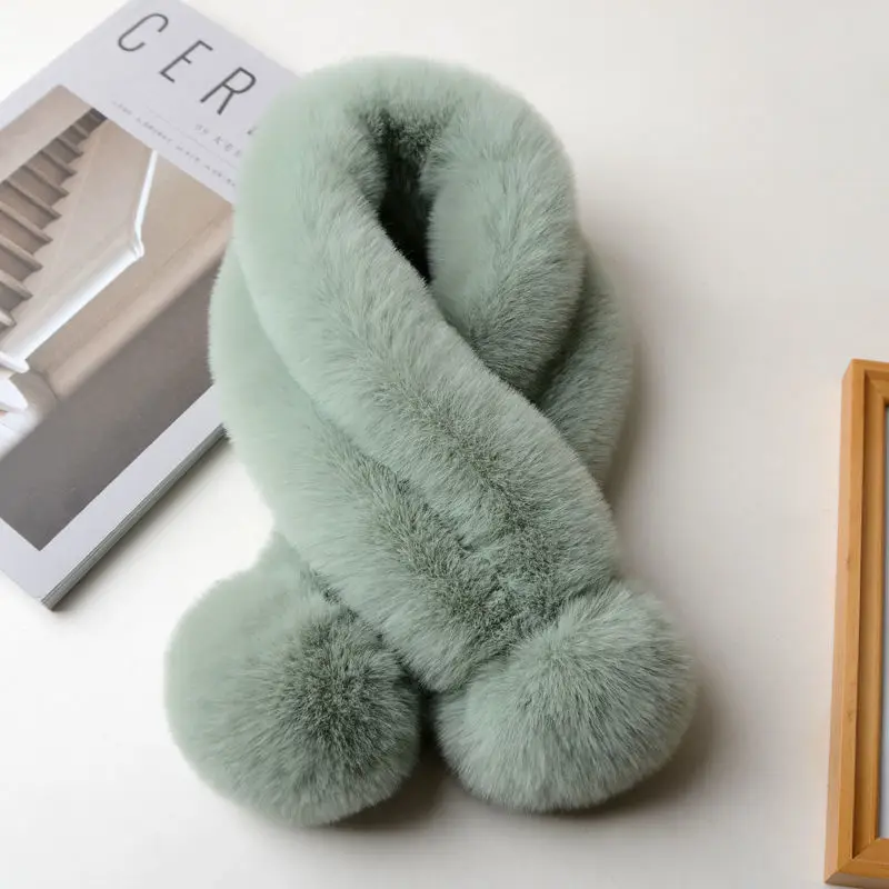 

Женские осенне-зимние шарфы из искусственной кожи, теплые толстые шарфы с шариковой проймой, кольца из искусственного кроличьего меха