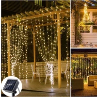 3x3m solar curtain lights 300 led 8 modes outdoor garden fairy string lights waterproof wedding party garden holiday lighting