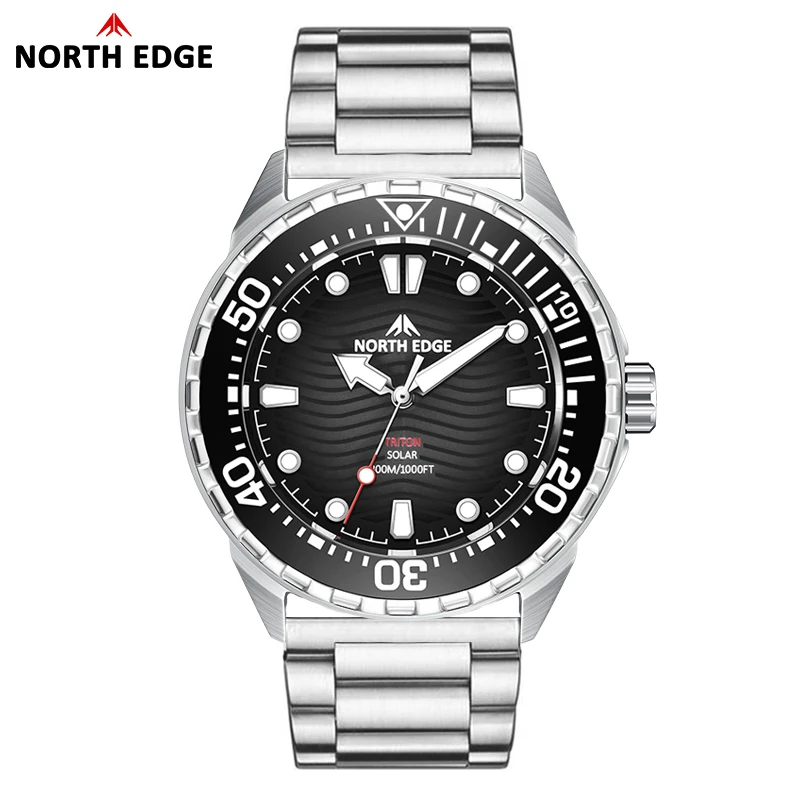 NORTH EDGE 2025 Новые часы для дайвинга TRITON на солнечной энергии, мужские роскошные кварцевые часы для мужчин, корпус из нержавеющей стали 316L, водонепроницаемый, 300 м (art.: 3920cf256e39b) - 3920cf256e39b