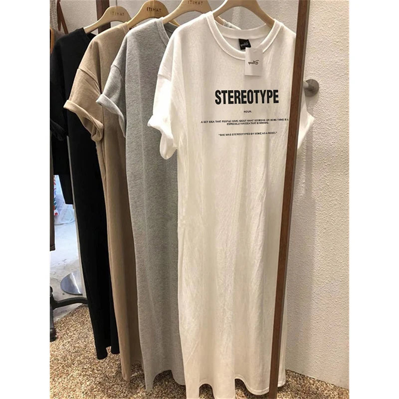 Платье больших размеров женское лето 2024 новая свободная длинная футболка с