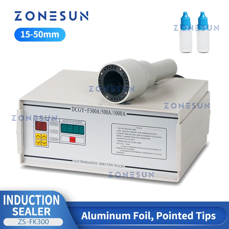 

ZONESUN ZS-FK300 Small Diameter Aluminium Foil Film Sealing Machine For Medicine Sharp Pointed Bottle Plastic Dropper Bottle