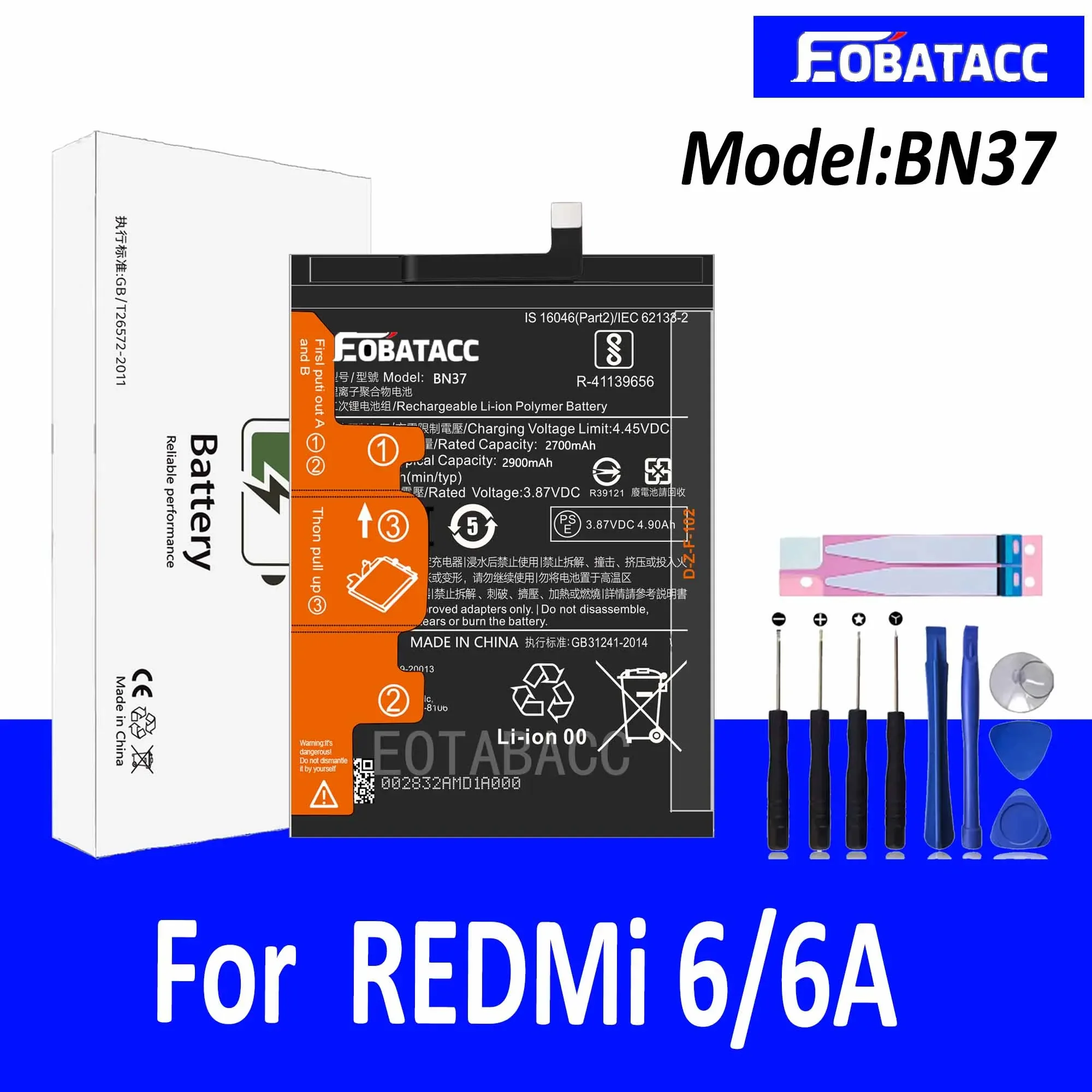 EOTABACC 100% Новый оригинальный аккумулятор BN37 для XIAOMI REDMi 6/6A + Инструменты