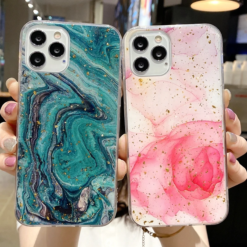 

Luxury Marble Glitter Phone Case For iphone 11 12 Pro Max XS X XR 7 8 plus SE 2020 mini Shockproof Soft Silicone Cases Cover