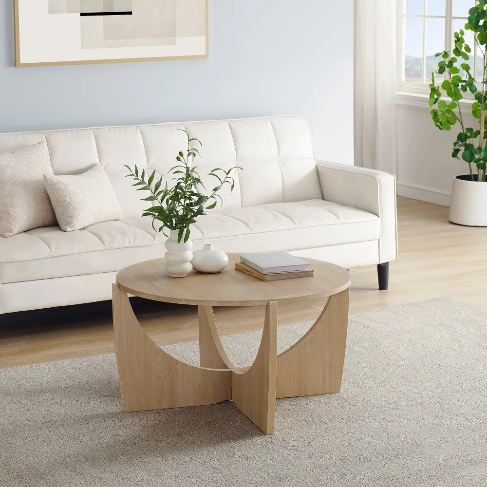 

Manor Park 35" Modern Glam Arch-Base Coffee Table, Coastal Oak