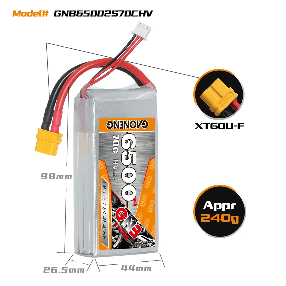 Gaoneng GNB 2S2P HV 7.6V 6500mAh 70C Lipo XT60