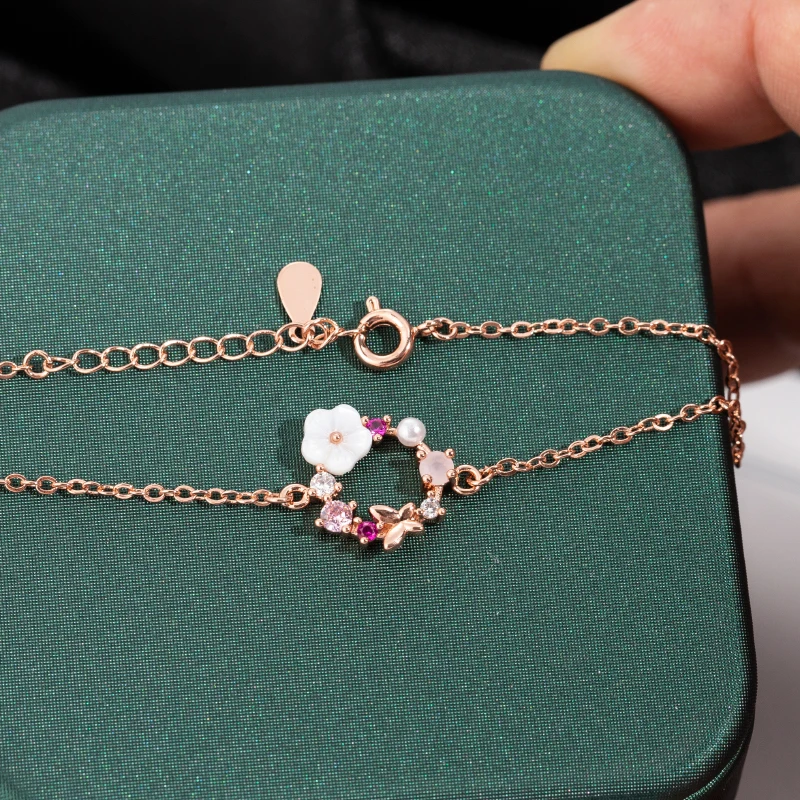 

Korean Flower Shell Charm Bracelet For Women Romantic Zircon Butterfly Femme Bangles Bracelets de cheville Jewelry Wholesale