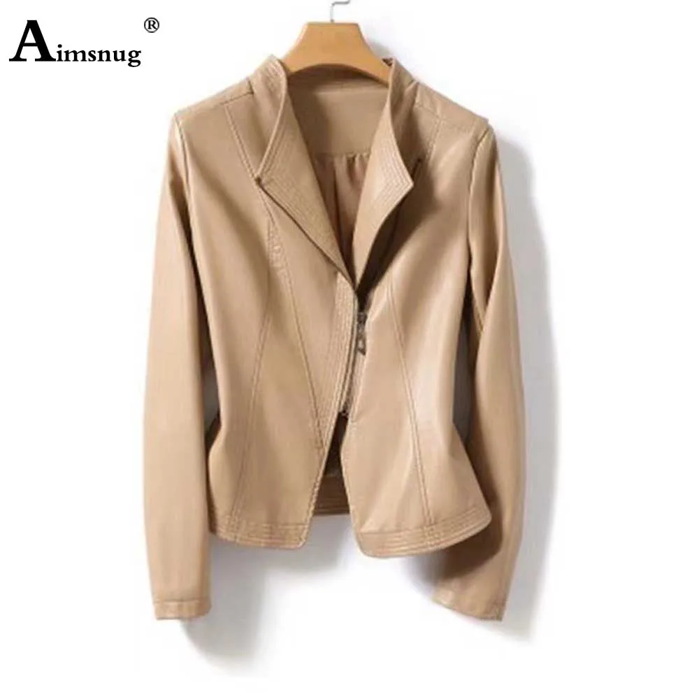 Aimsnug 2023 Autumn Winter Pu Leather Coats Plus Size Women Fashion Zipper Pockets Outerwear Ladies Vintage Faux Leather Jackets