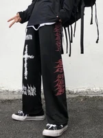 houzhou punk wide pants women gothic harajuku graffiti anime print pants streetwear korean fashion loose trousers for female