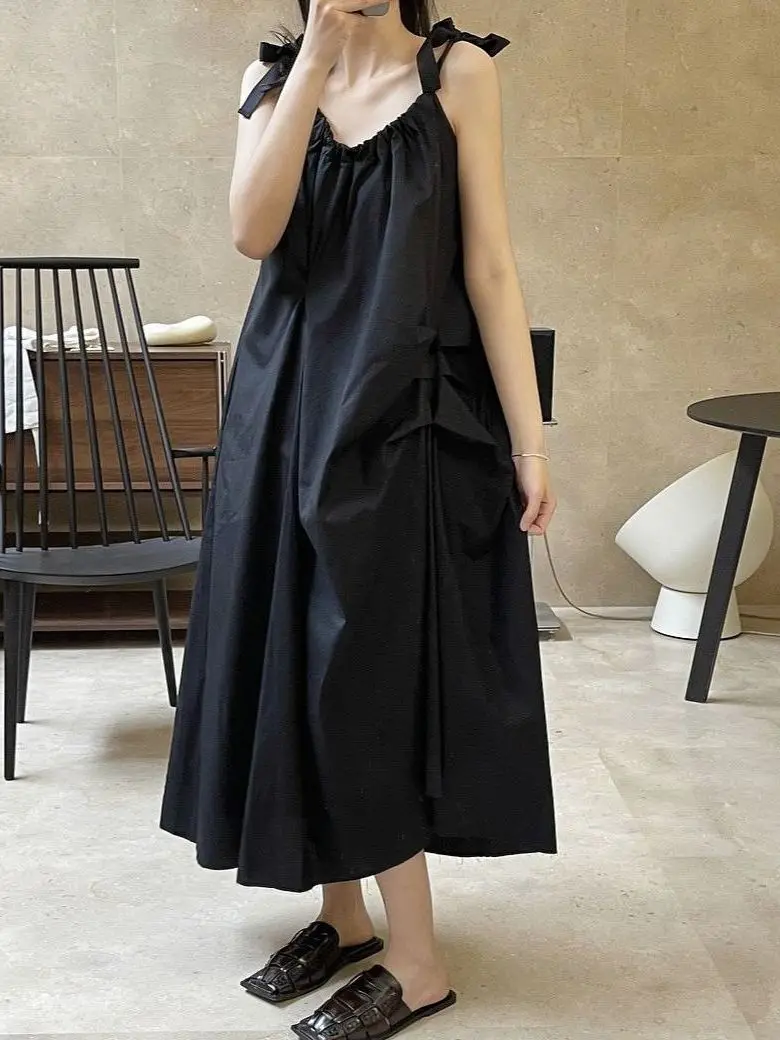 

Summer New Korean Version Irregular Design Sense Adjustable Lace-Up Dress Two Wear Holiday Style Suspender Long Skirt Women