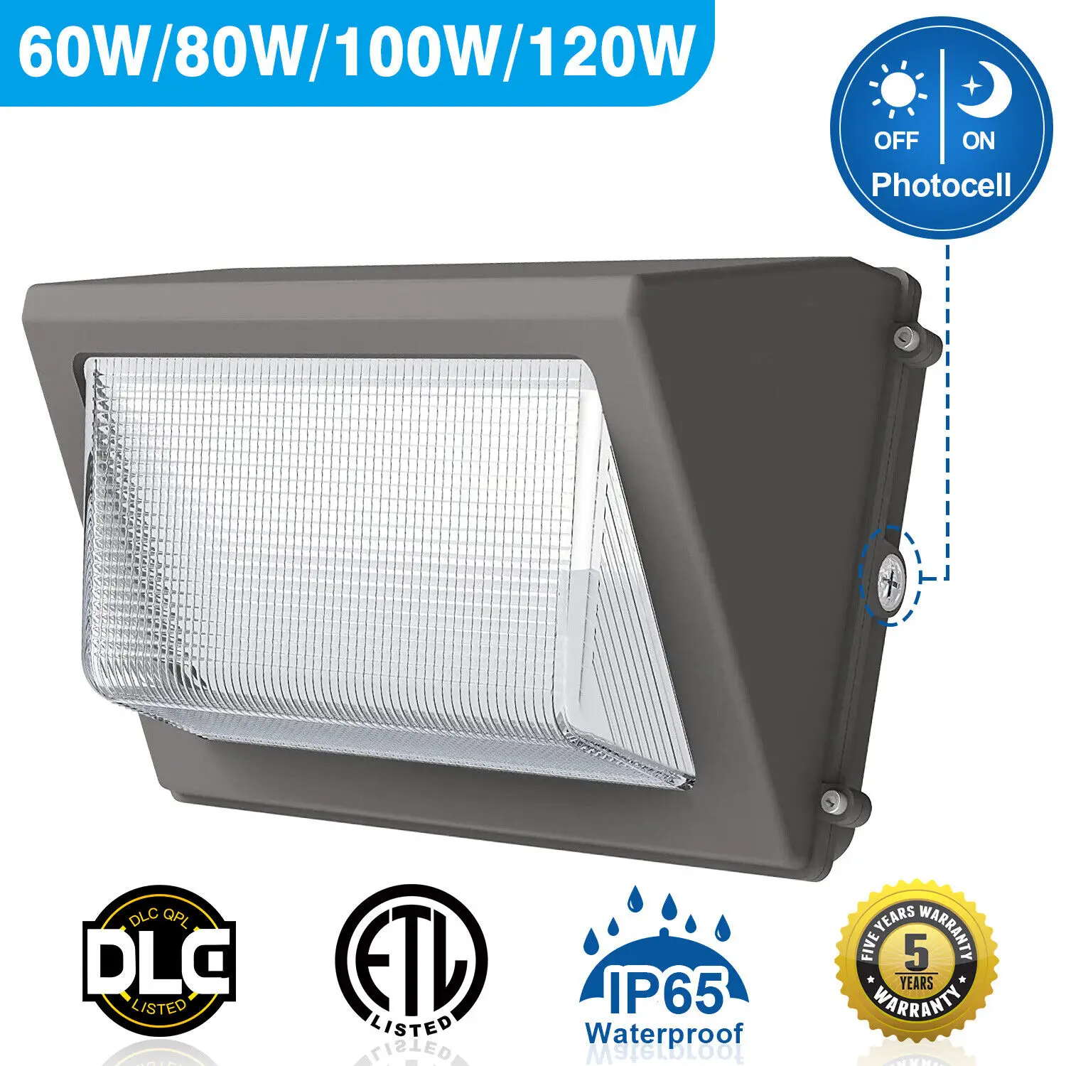 

60W 80W 100W 120W LED Wall Pack Lights with Dusk to Dawn Photocell, 5000K Daylight IP65 Waterproof Security Lighting Fixture