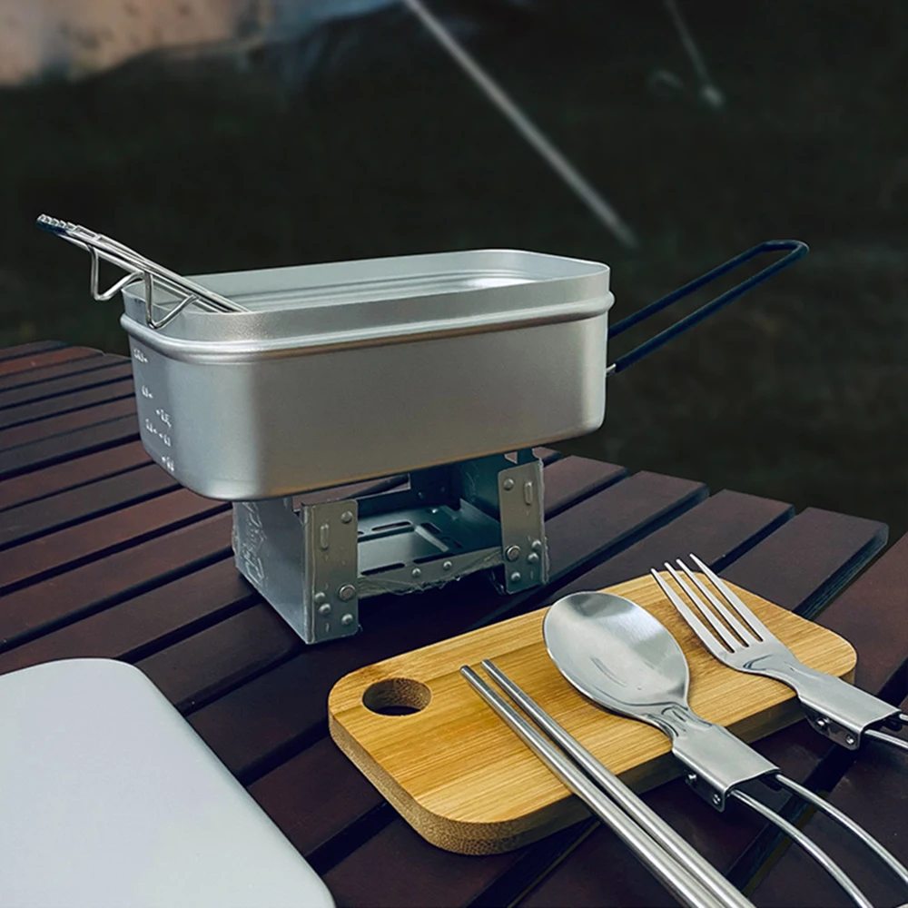 

Travel Outdoor Cutlery Set Camping Multifunctional Aluminum Alloy Lunch Box Portable Folding Reheatable 500-800-1000ML Capacity