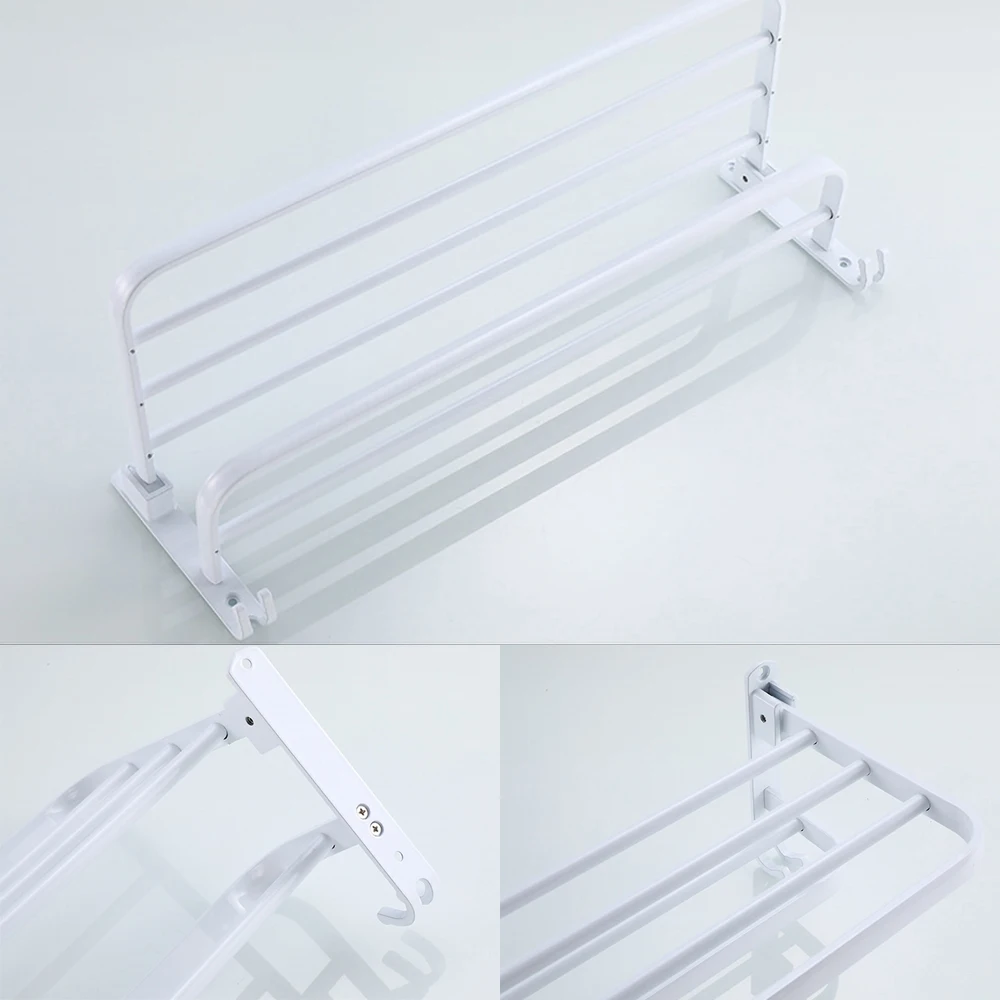 towel holder shower rack bathroom accessories fold wall organizer hook hanger white bright aluminum storage shelf free global shipping