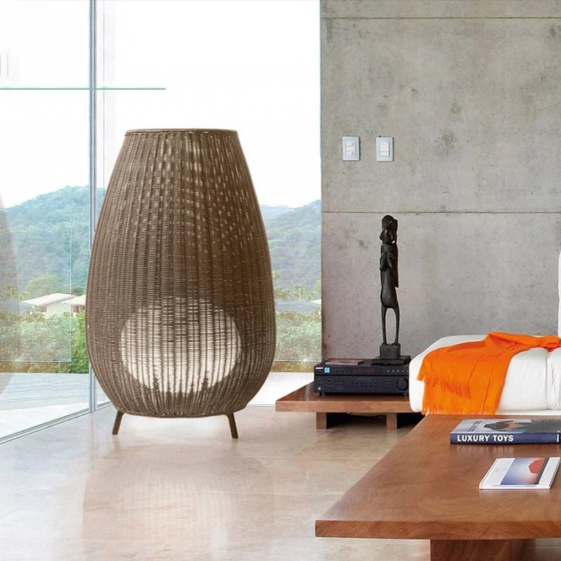 

Southeast Asia Natural Rattan Floor Lamp Living Room Standing Lamp Dining Room Garden Courtyard Lawn Waterproof Landscape Lights