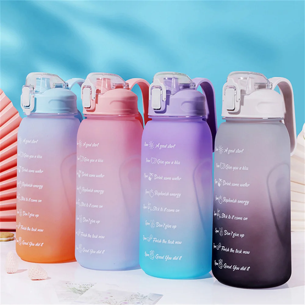 

Спортивная бутылка для воды с соломинкой, 2 л, портативные вместительные бутылки для воды, велосипедная чашка для фитнеса, летний кувшин для ...
