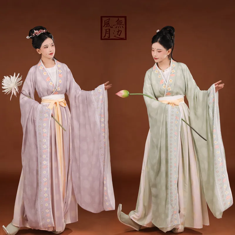 MuQingYao Original WeiJin Dynasty Floral Print Hanfu Dress Women Chinese Traditional Hanfu Dress Suit Princess Cosplay Costumes