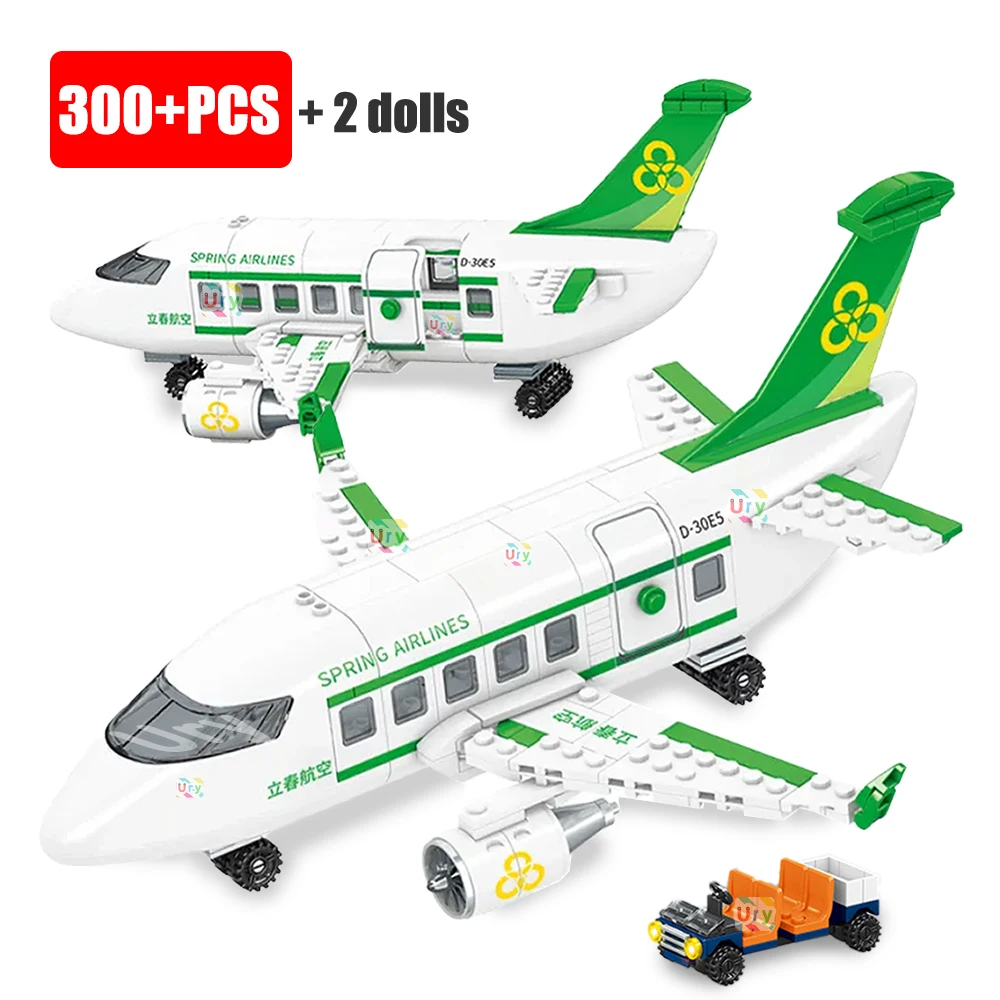 

City Cargo Green Red Blue Aircraft CRJ21 Plane Passengers Airplane Bus Sets Airport Airliner Building Blocks Toys for Kids Gift