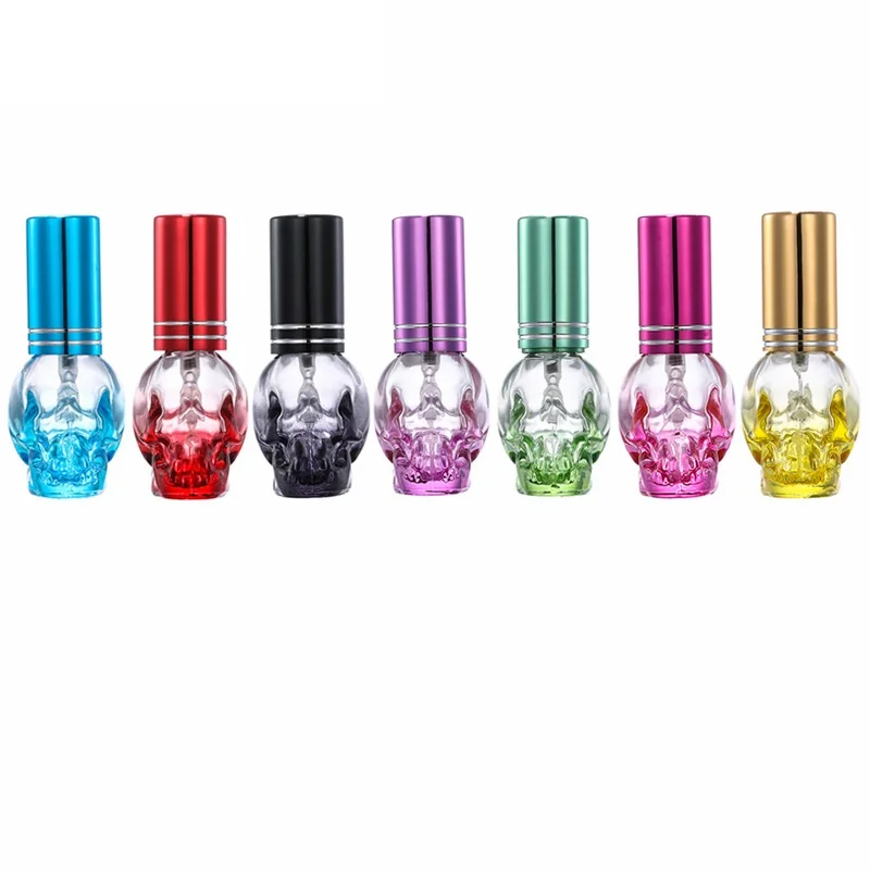 

500Pcs 8ml Mini Spray Applicator Travel Unique Skull Shape Empty Refillable Glass Spray Perfume Bottles Atomizer Vials