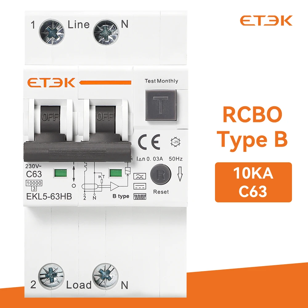 Автоматический выключатель ETEC типа B RCBO 10 кА 3P + N 4P 40A 63a защита от перегрузки по