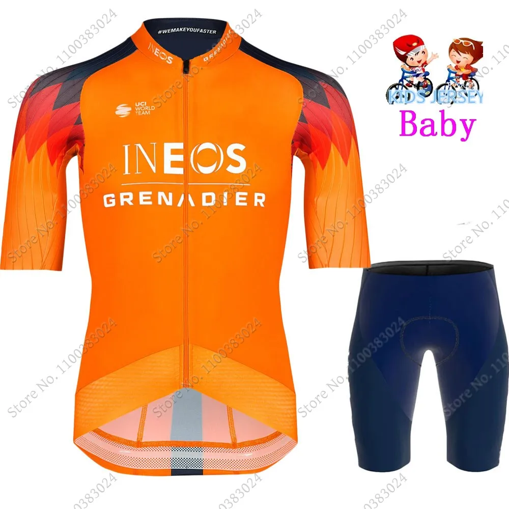 Kids Ineos Grenadier Team 2023 Cycling Jersey Set Summer Boys Girls Cycling Clothing Road Bike Shirts Suit Bicycle Pants MTB images - 6