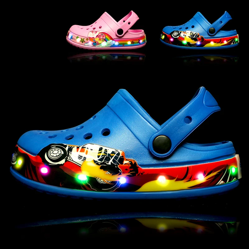 

Kids Slippers Cute garden Boy Girl Slippers EVA Lightweight LED Children's Shoes Breathable Drain Beach Pool Play Shoes