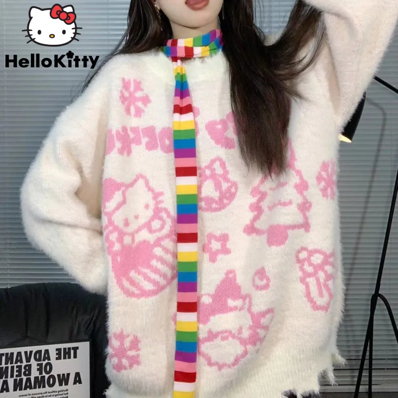 Sanrio Hello Kitty новые милые свитера женский милый мягкий пуловер с круглым вырезом