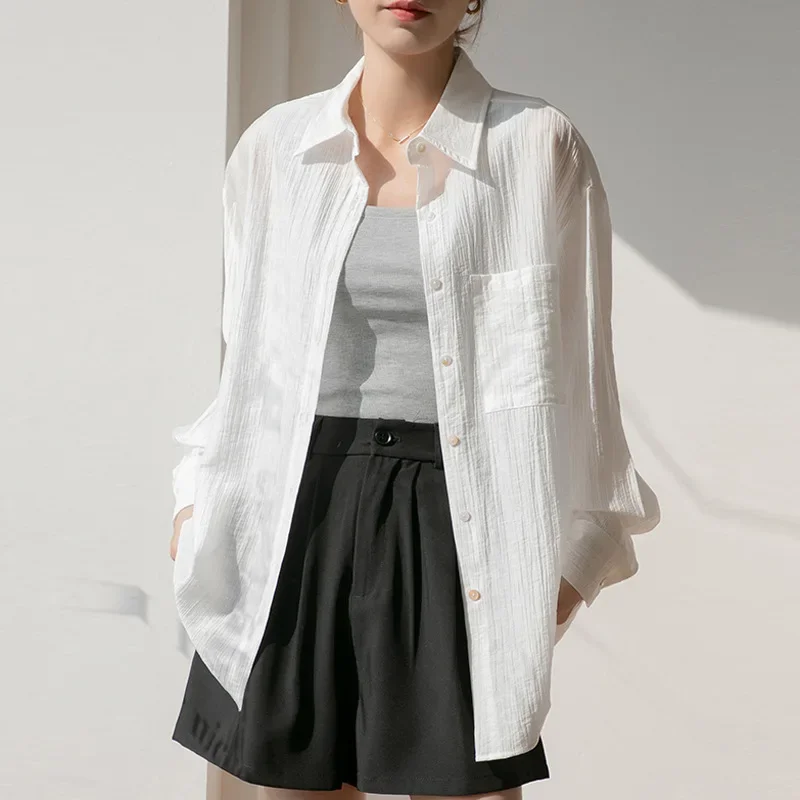 Женская летняя рубашка 2024 новая солнцезащитная куртка Tencel топ с длинными