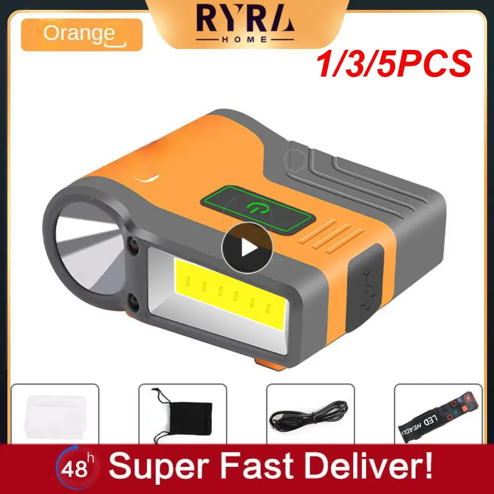 

1/3/5PCS Induction COB Floodlight Headlight Clip Light USB Outdoor Fishing LED Waterproof Light Head Lamp Camping