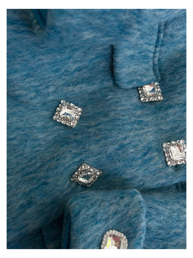 Lingzhiwusis французская винтажная синяя элегантная верхняя одежда высокого качества