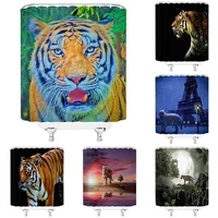 wildlife animal tiger shower curtain outdoor primeval forest eiffel tower sunset fabric bath curtains brathroom decor with hooks