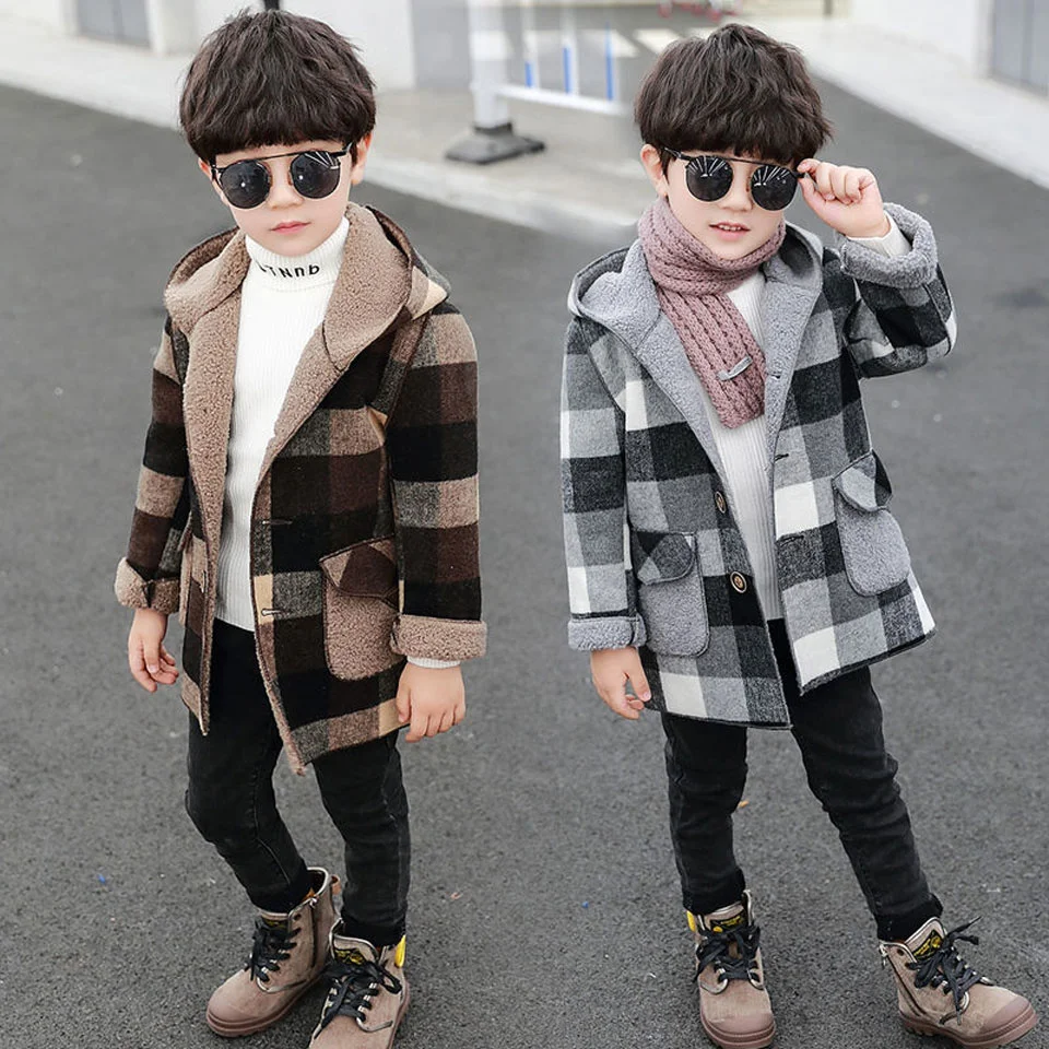 

Baby 2023 Casual Children Outerwear Boys Clothes Autumn Winter Woolen Coats For 2T 3T 4 6 8 10 12 Year Plus Velvet Toddler Coat
