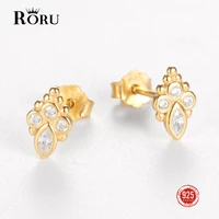 roru 925 sterling silver inlaid crystal geometric design stud earrings light luxury mature glamour women jewelry accessories